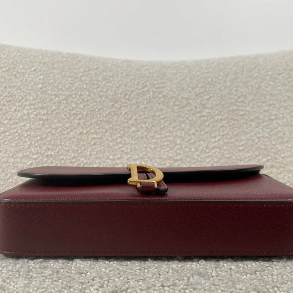 Authentic Pre-Owned Dior Medium Saddle Pouch with Chain Burgundy Goatskin - Picture 5 of 16